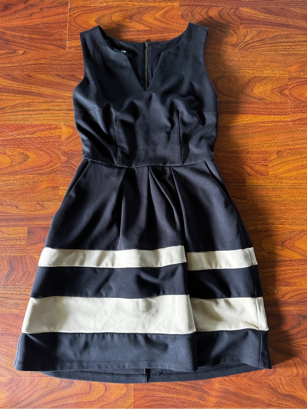 Zyler Classic Black & Cream Striped Fit-and-Flare Dress